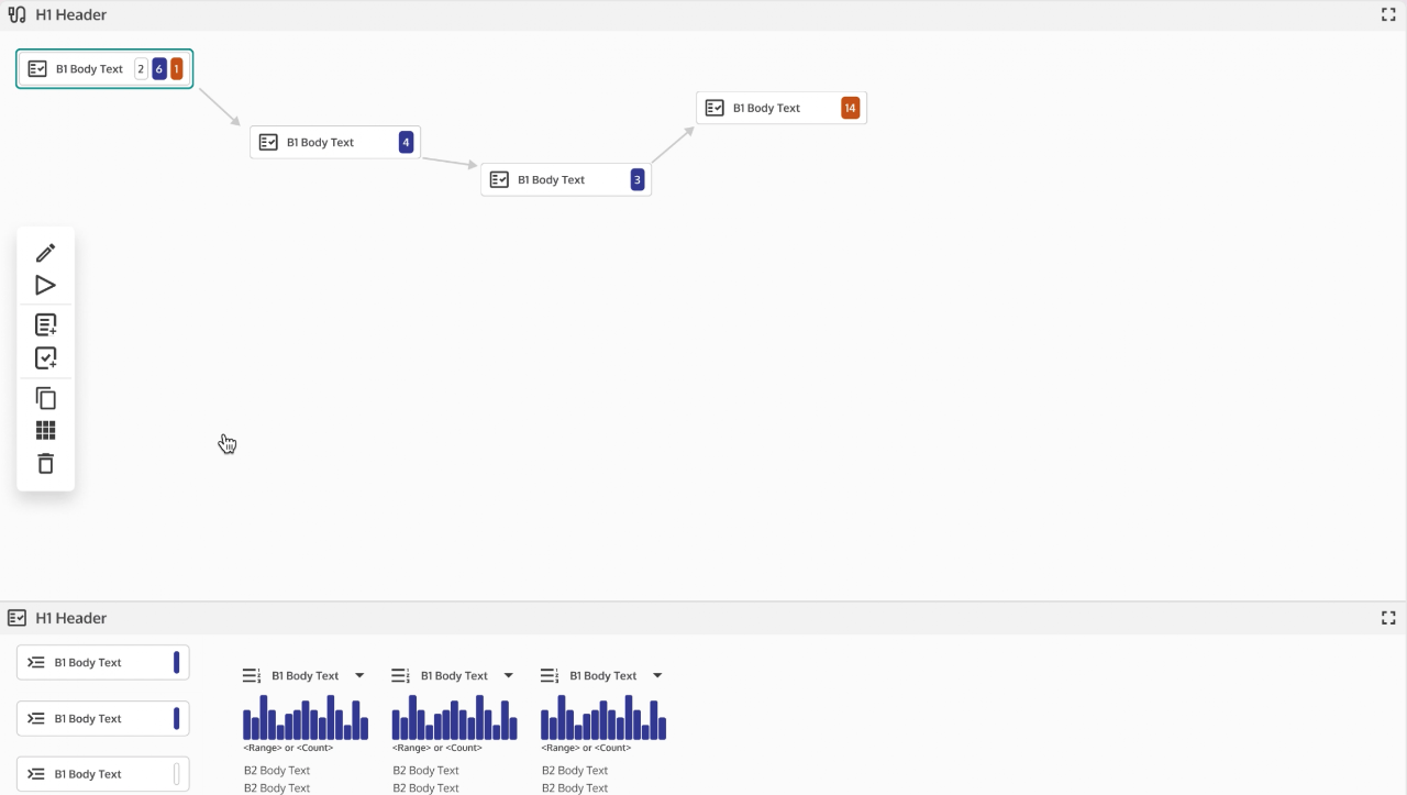 A higher-fidelity pipeline mockup: recipe nodes trace each transformation along the top, with the resulting data table in view below.